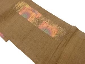 リサイクル　未使用品　手織紬金彩色紙に抽象模様袋帯